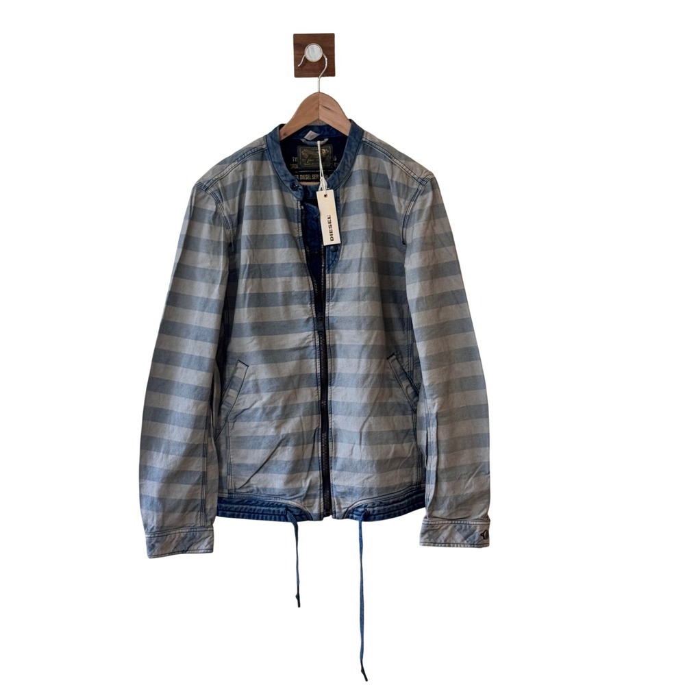 Diesel Meeby Jacket Mens XL Blue Grey Striped Denim NWT 00S5PL0602T